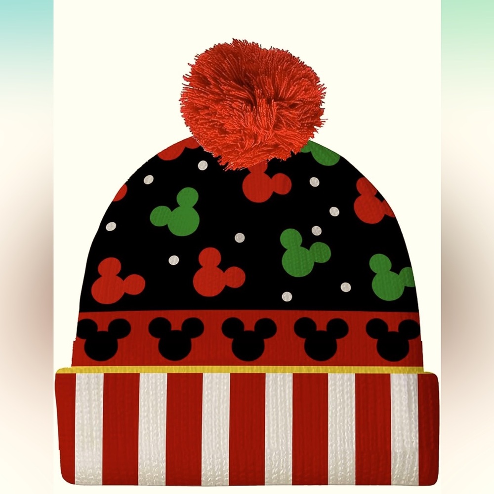 NWT Unisex Cuffed Christmas Stretchy Beanie with PomPom, Men, Woman or Kids